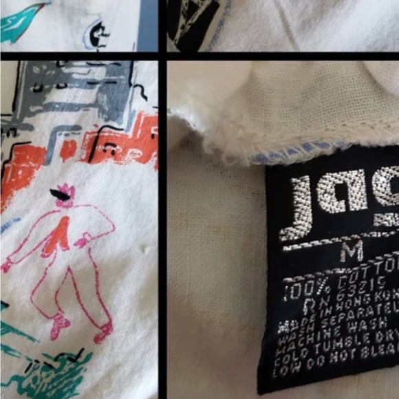 Vintage 80s Jag Graffiti Print Strapless Summer Cotton Button Front Dress M - Picture 15 of 16